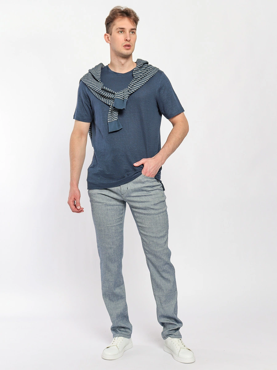 Льняной джемпер с короткими рукавами